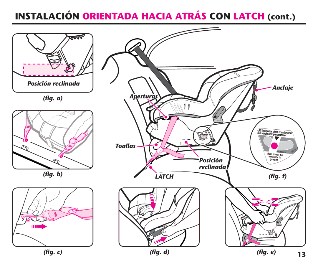 Graco 1758573, PD106974A Instalación Orientada Hacia Atrás CON Latch, ﬁg. a Aperturas Toallas Posición reclinada ﬁg. b 