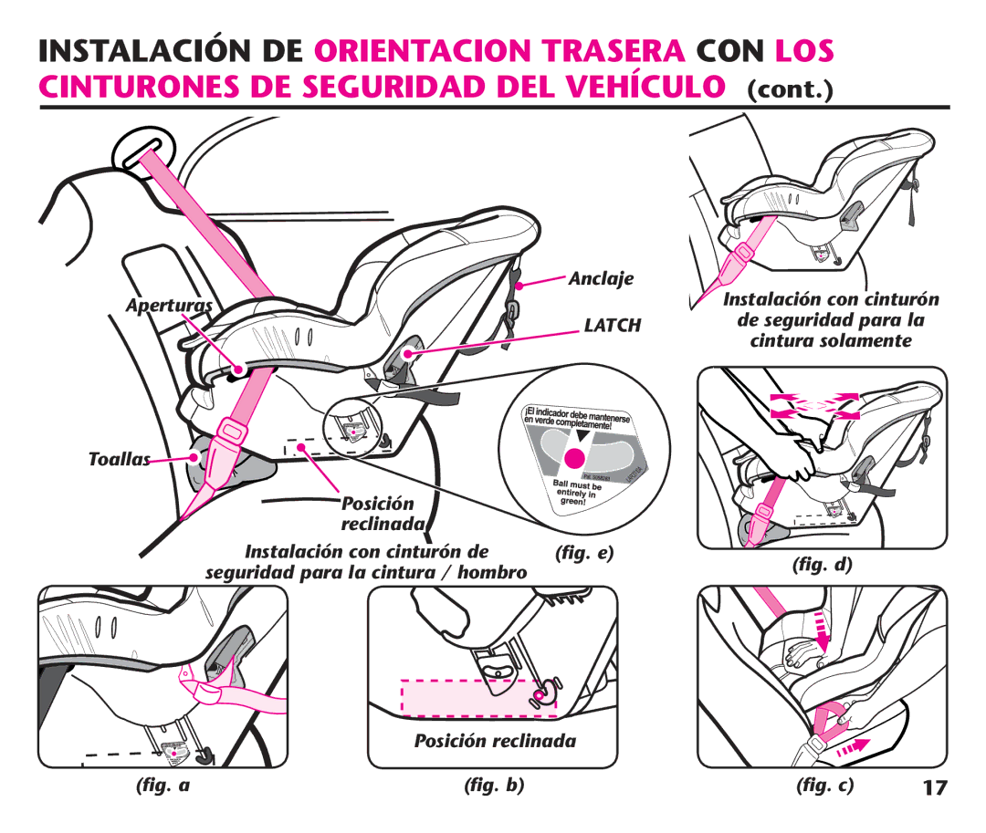 Graco 1758573, PD106974A manual Anclaje Instalación con cinturón Aperturas, De seguridad para la 