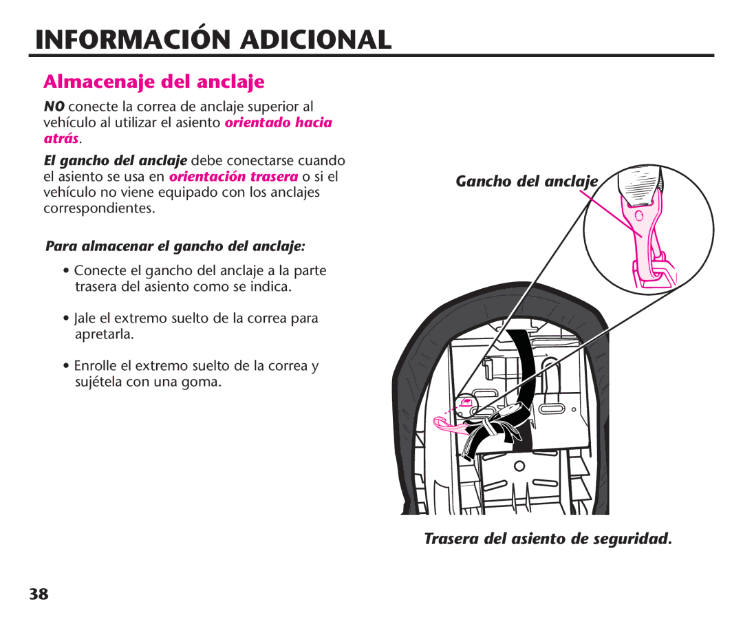 Graco PD106974A manual Información Adicional, Almacenaje del anclaje, Ss*ALE Ellextremolsuelto Derla Correaspara apretarla 