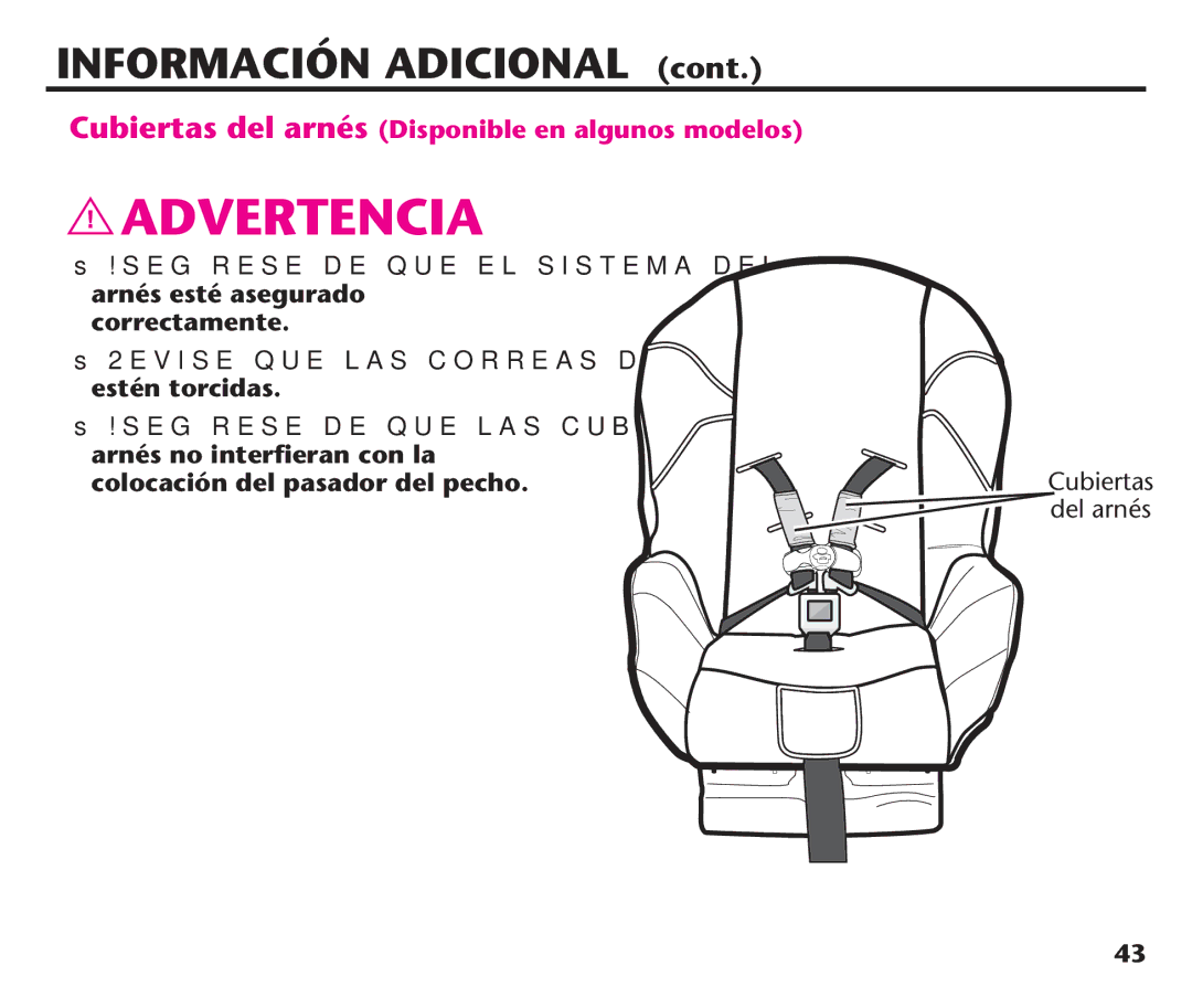 Graco 1758573, PD106974A manual Cubiertas del arnés Disponible en algunos modelos 