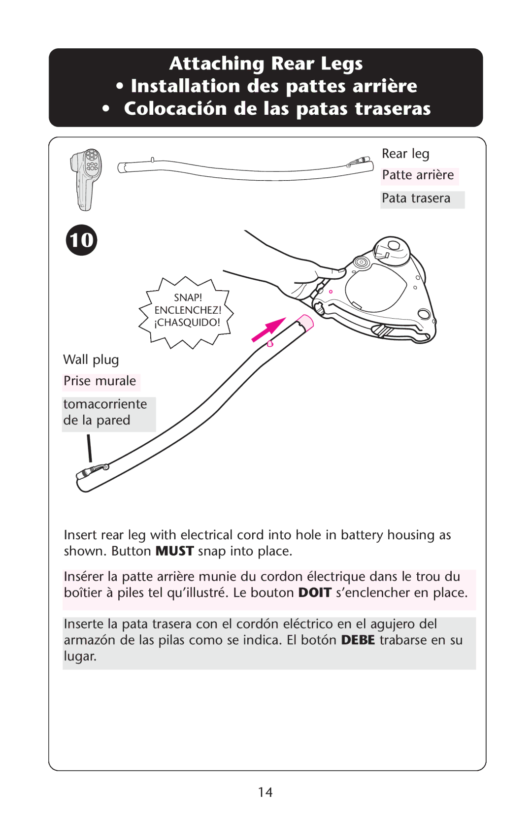 Graco PD107647A owner manual Rear leg Patte arrière Pata trasera 