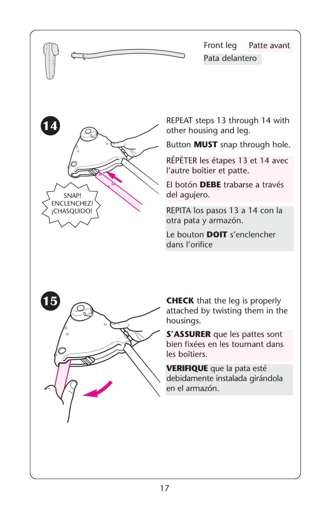 Graco PD107647A owner manual Snap Enclenchez ¡CHASQUIDO 