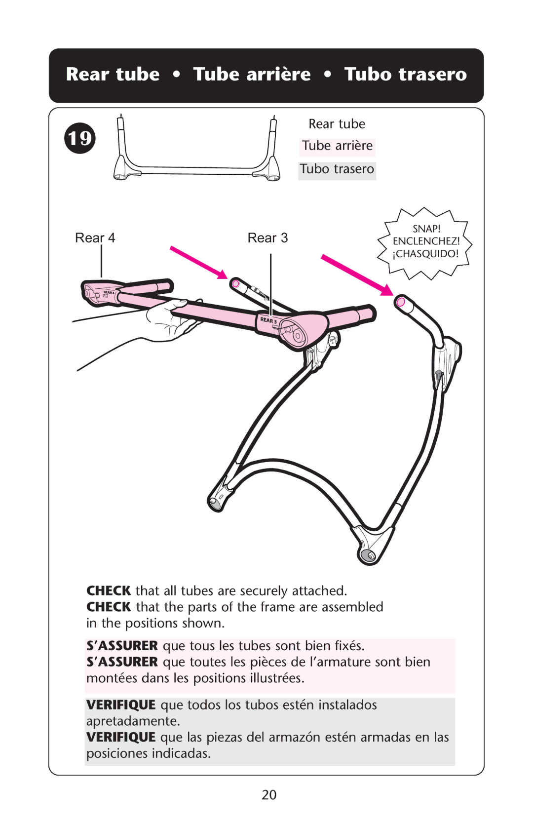 Graco PD107647A owner manual Rear tube Tube arrière Tubo trasero 