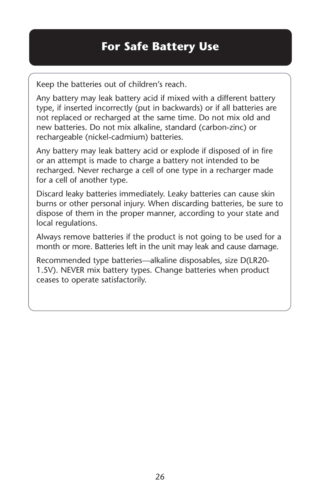 Graco PD107647A owner manual For Safe Battery Use 