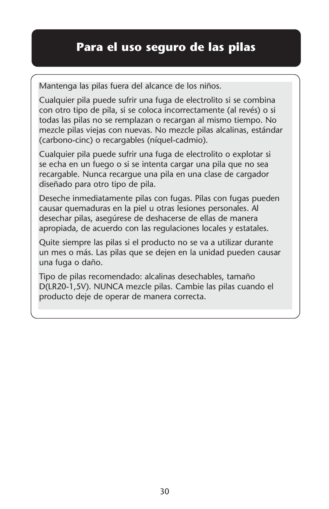 Graco PD107647A owner manual Para el uso seguro de las pilas 