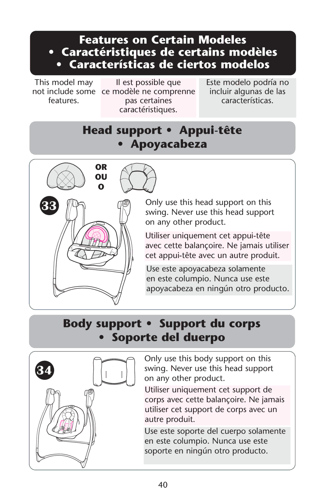 Graco PD107647A owner manual Head support Appui-tête Apoyacabeza 