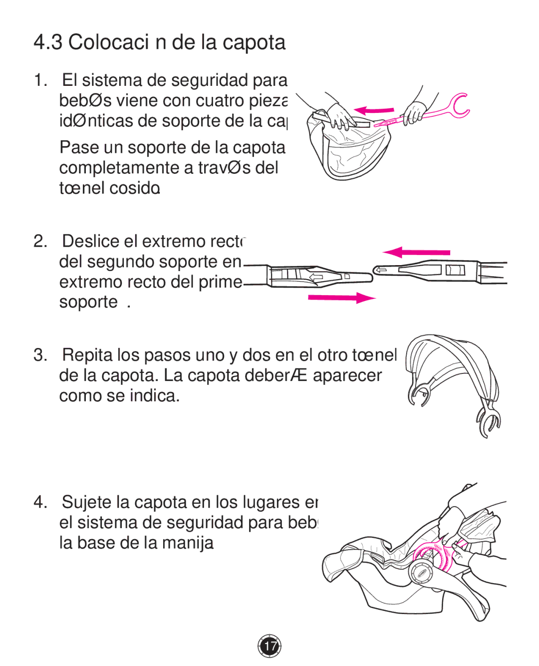 Graco 1749531, PD108195A owner manual Colocación de la capota, La base de la manija  