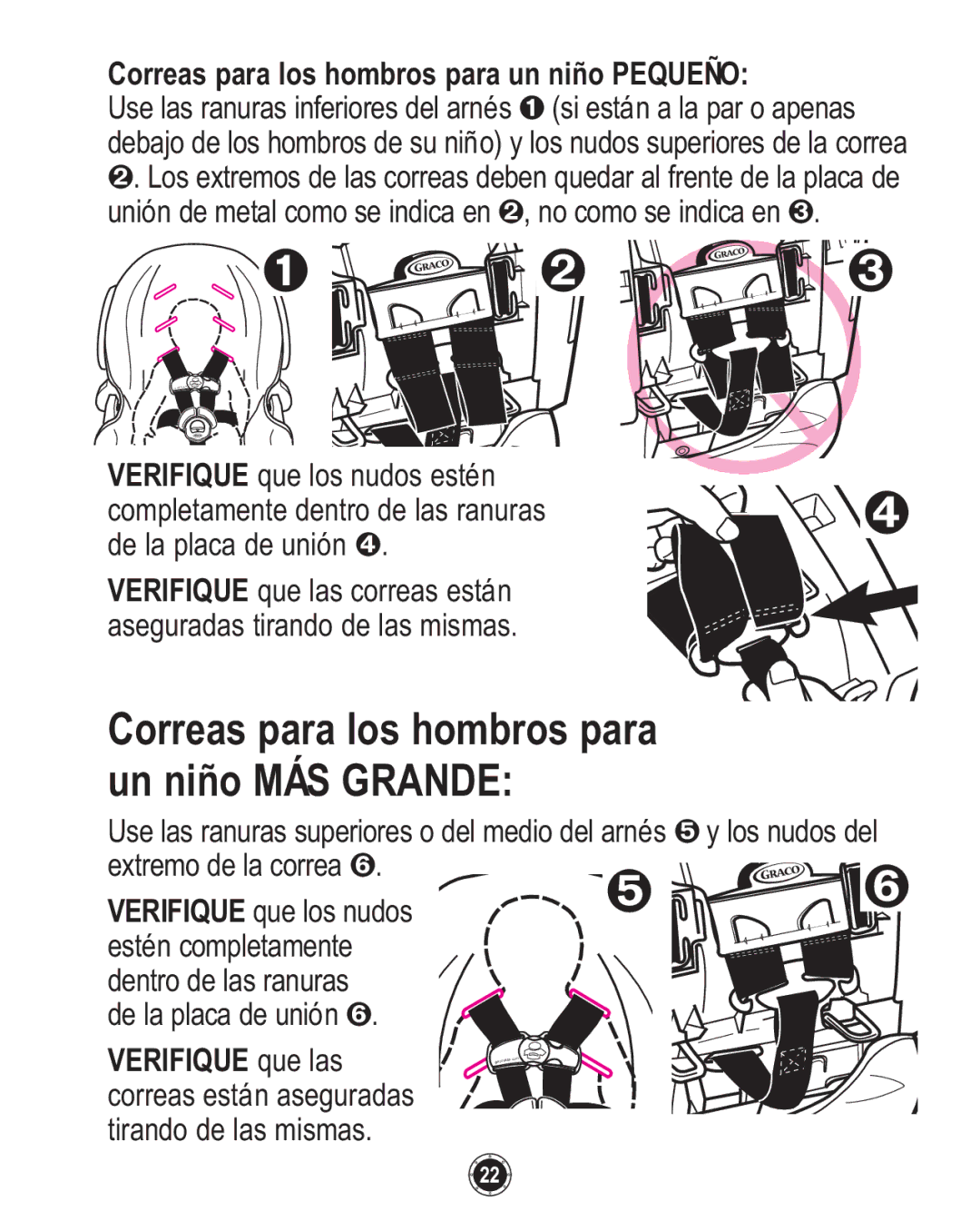 Graco PD108195A, 1749531 Correas para los hombros para un niño MÁS Grande, Correas para los hombros para un niño Pequeño 