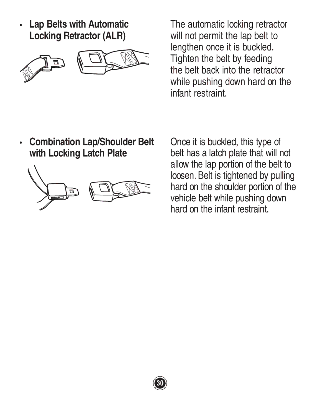 Graco PD108195A, 1749531 owner manual Lap Belts with Automatic, Locking Retractor ALR, With Locking Latch Plate 