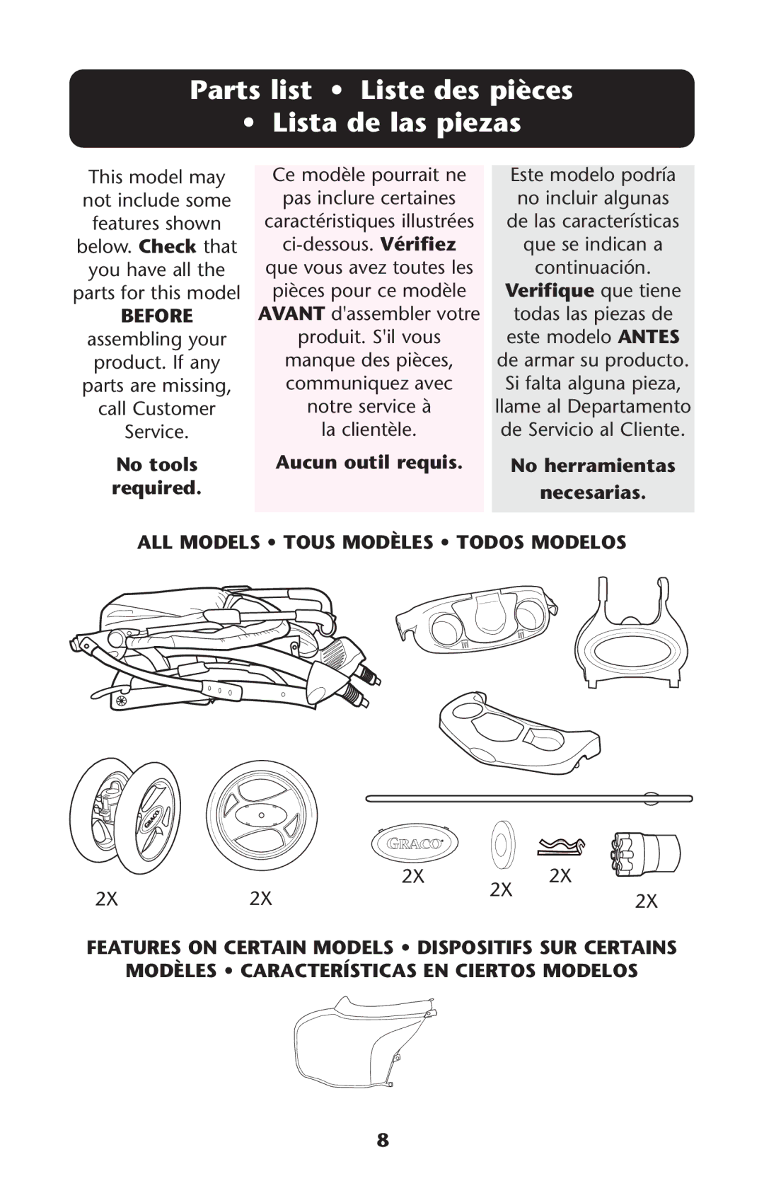 Graco PD108195A, 1749531 Parts list Liste des pièces Lista de las piezas, Verifique que tiene, Avant dassembler votre 