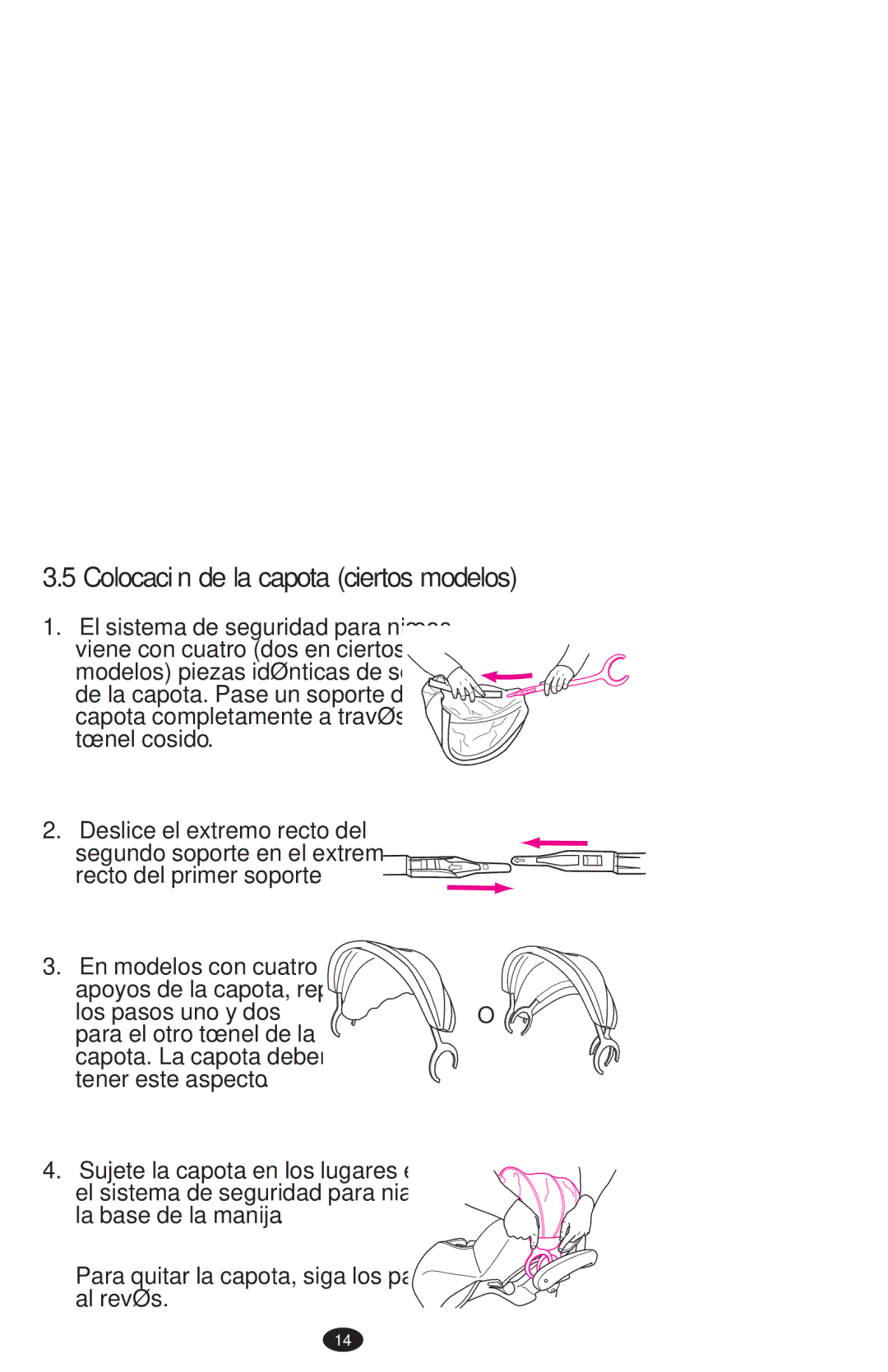 Graco PD108195A owner manual Colocación de la capota ciertos modelos 