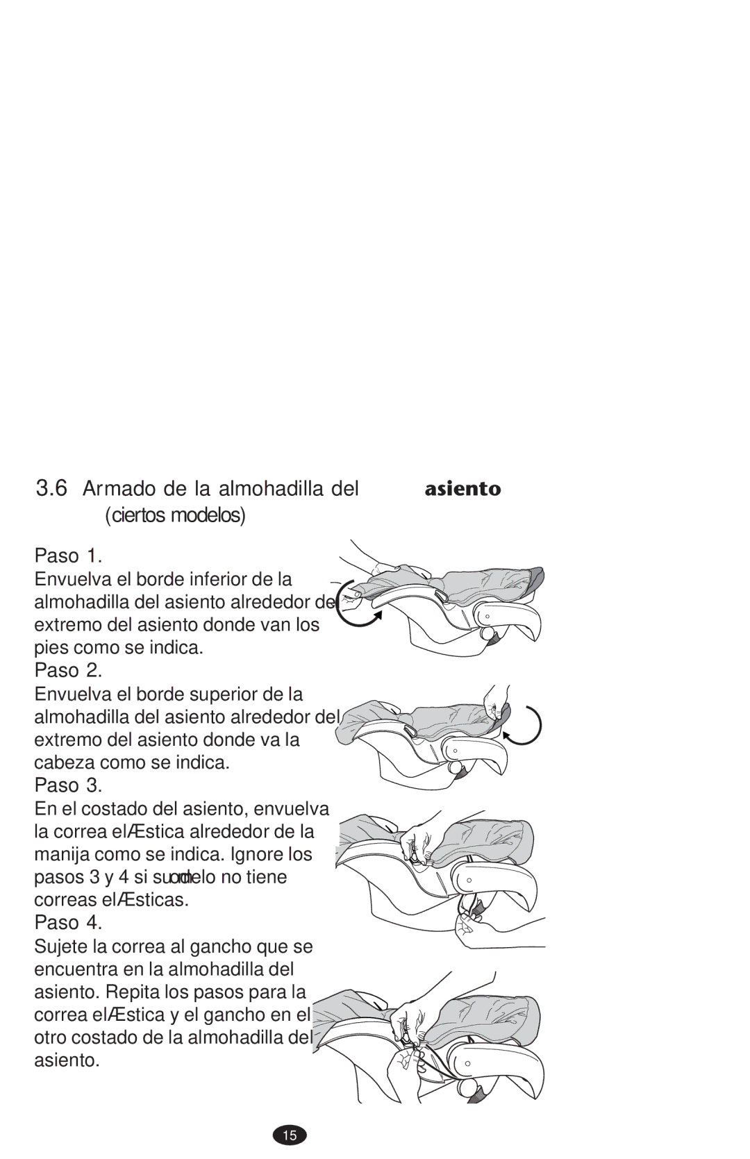 Graco PD108195A owner manual Armado de la almohadilla del asiento ciertos modelos, Paso 