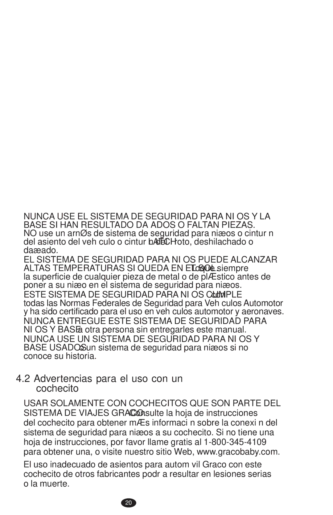 Graco PD108195A owner manual Advertencias para el uso con un cochecito 