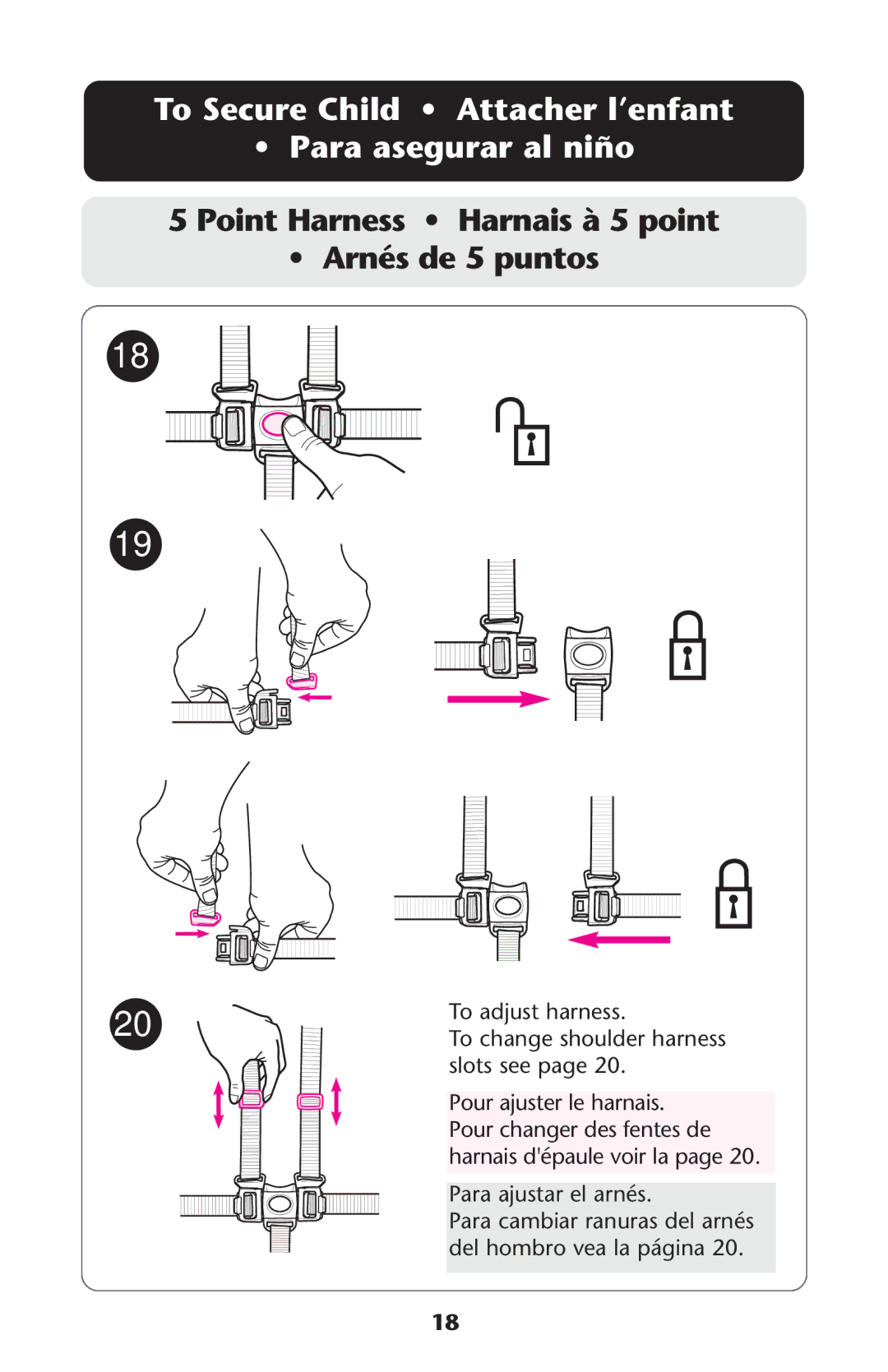 Graco PD108195A To Secure Child Attacher l’enfant Para asegurar al niño, Point Harness Harnais à 5 point Arnés de 5 puntos 