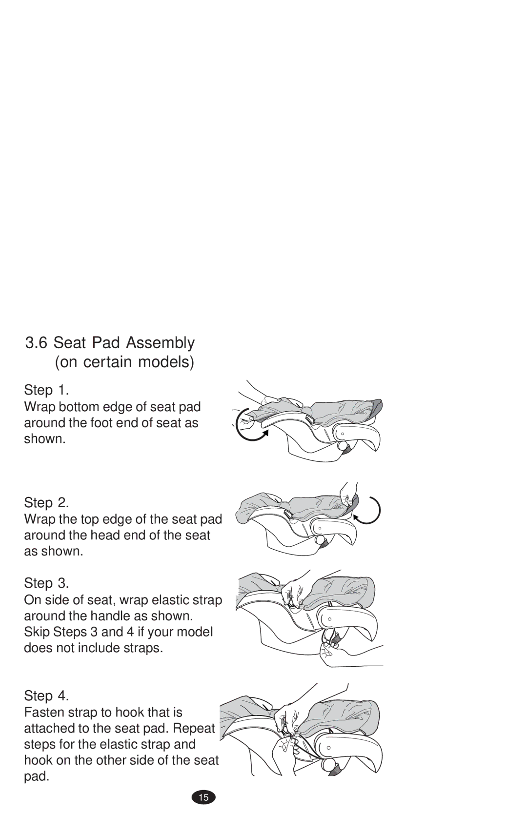 Graco PD108195A owner manual Seat Pad Assembly on certain models, Step 