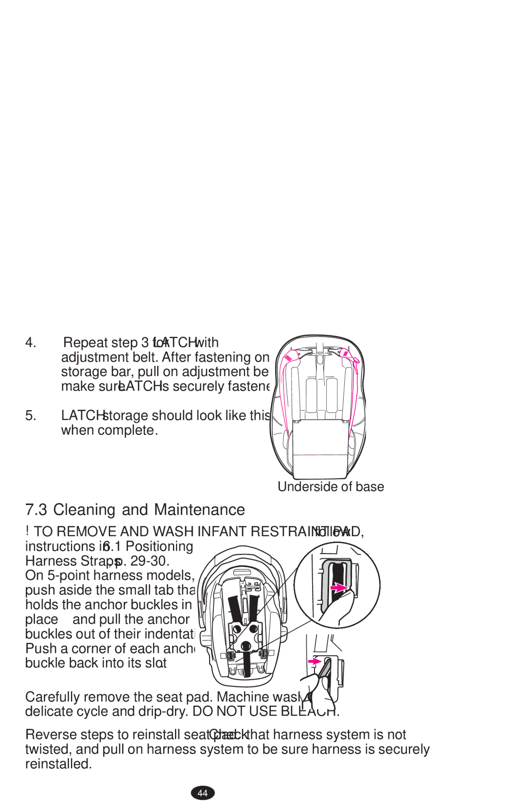 Graco PD108195A owner manual Cleaning and Maintenance, To Remove and Wash Infant Restraint PAD, follow 