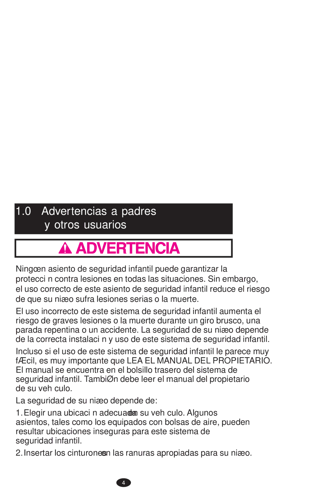 Graco PD108195A owner manual Advertencias a padres y otros usuarios 