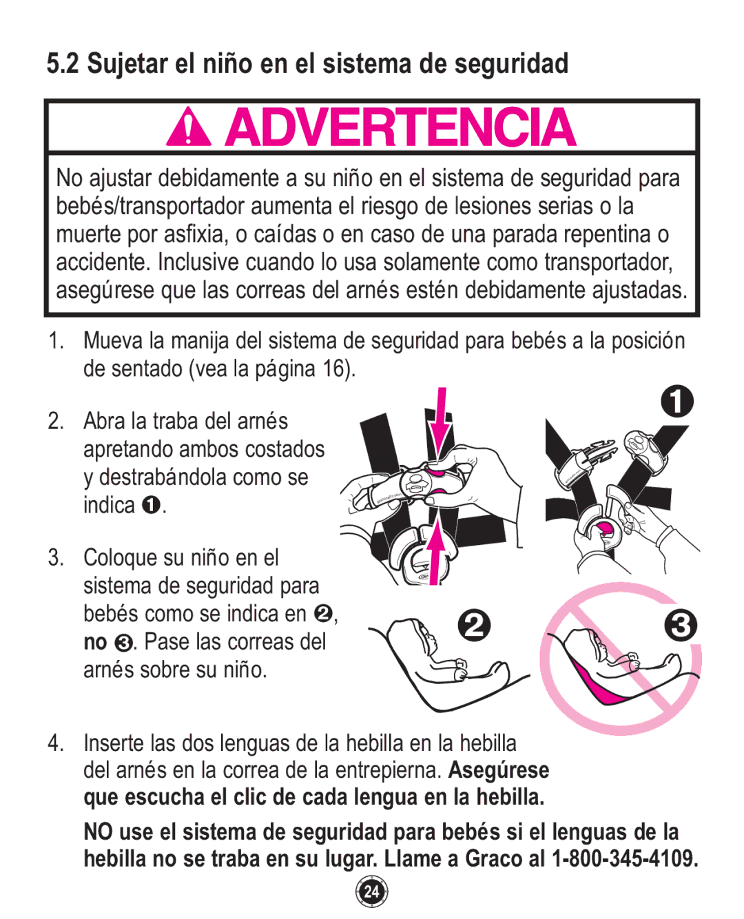 Graco PD108602A, 1753039 owner manual Sujetar el niño en el sistema de seguridad 