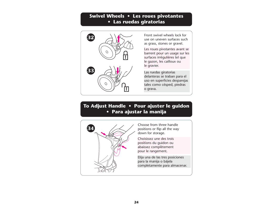 Graco PD108602A, 1753039 owner manual Swivel Wheels Les roues pivotantes Las ruedas giratorias 