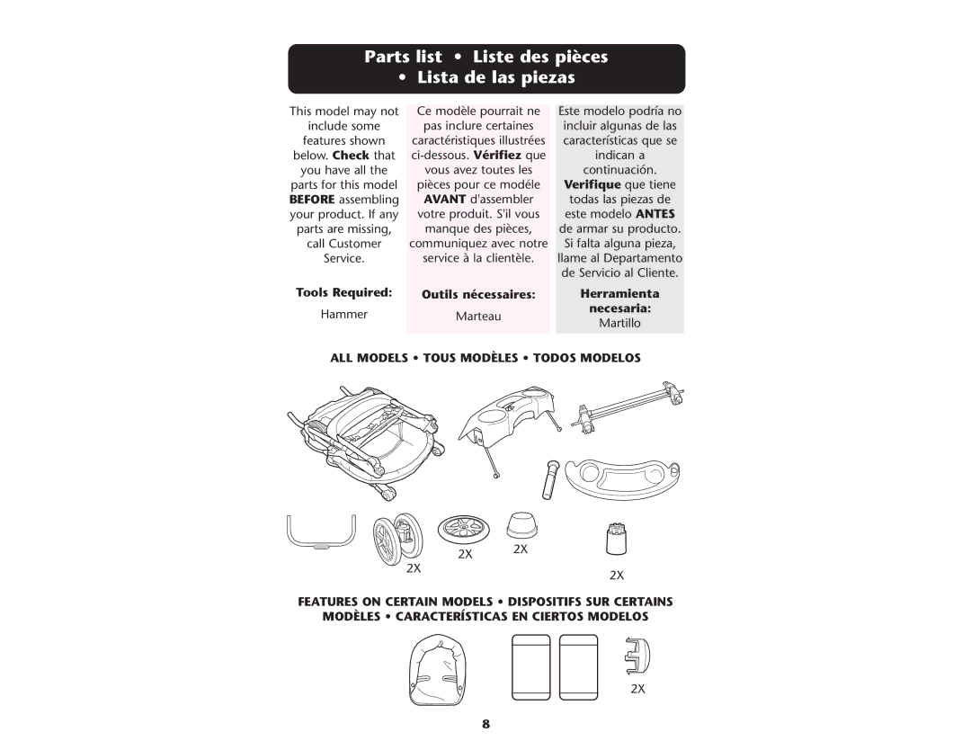 Graco PD108602A, 1753039 owner manual Parts list Liste des pièces Lista de las piezas, Verifique que tiene 