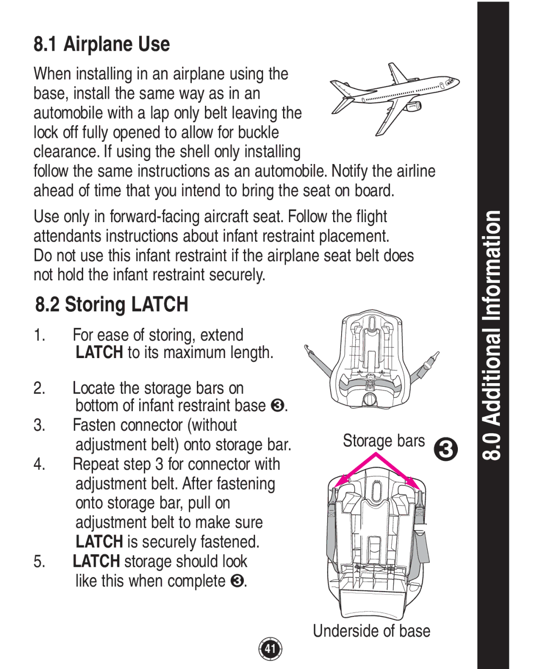 Graco 1753039, PD108602A owner manual Airplane Use, Storing Latch 