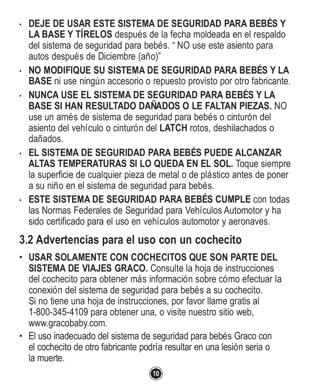 Graco PD108602A, 1753039 owner manual Advertencias para el uso con un cochecito 