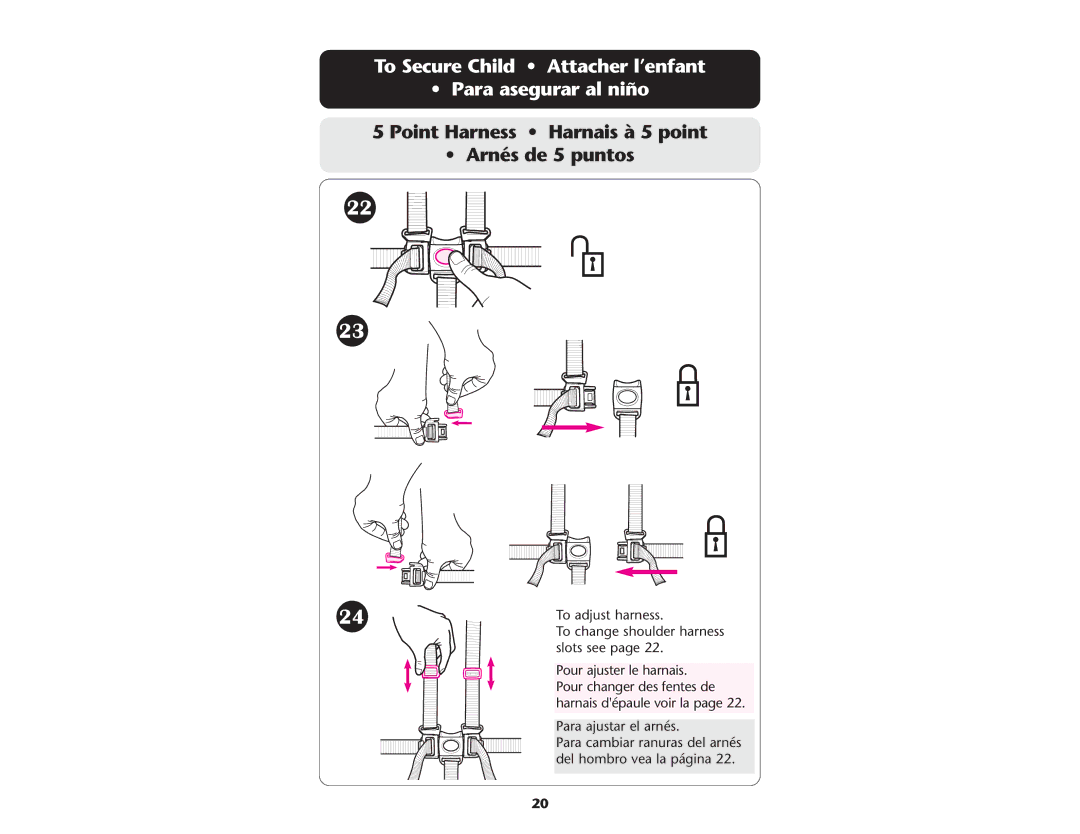 Graco PD108602A To Secure Child Attacher l’enfant Para asegurar al niño, Point Harness Harnais à 5 point Arnés de 5 puntos 