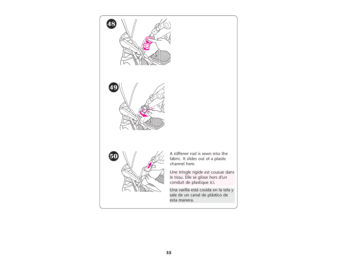 Graco PD108602A owner manual Stiffener rod is sewn into 