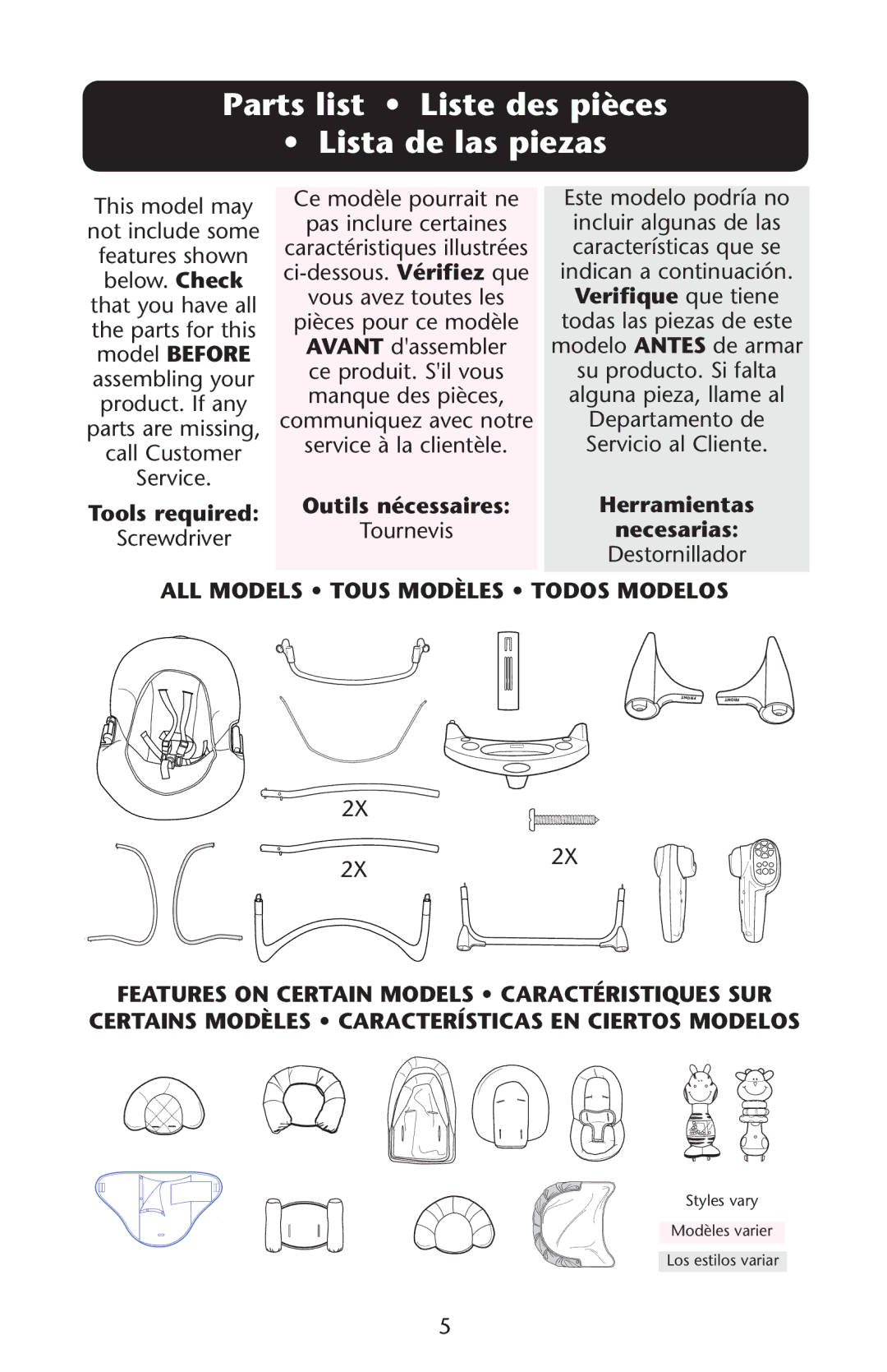 Graco PD108971A 11/08 owner manual Parts list Liste des pièces Lista de las piezas, ALL Models Tous Modèles Todos Modelos 