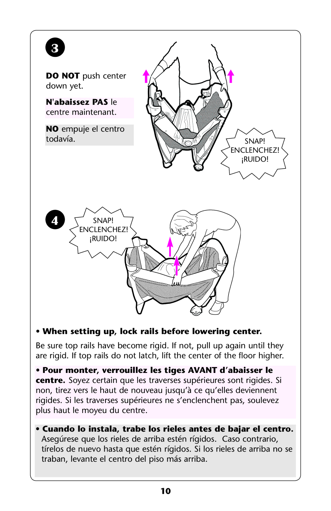 Graco PD114224B, 1757431 Do not Push Center Down YET, Nabaissez PAS LE, Centre MAINTENANT No Empuje EL Centro TODAVÓA 