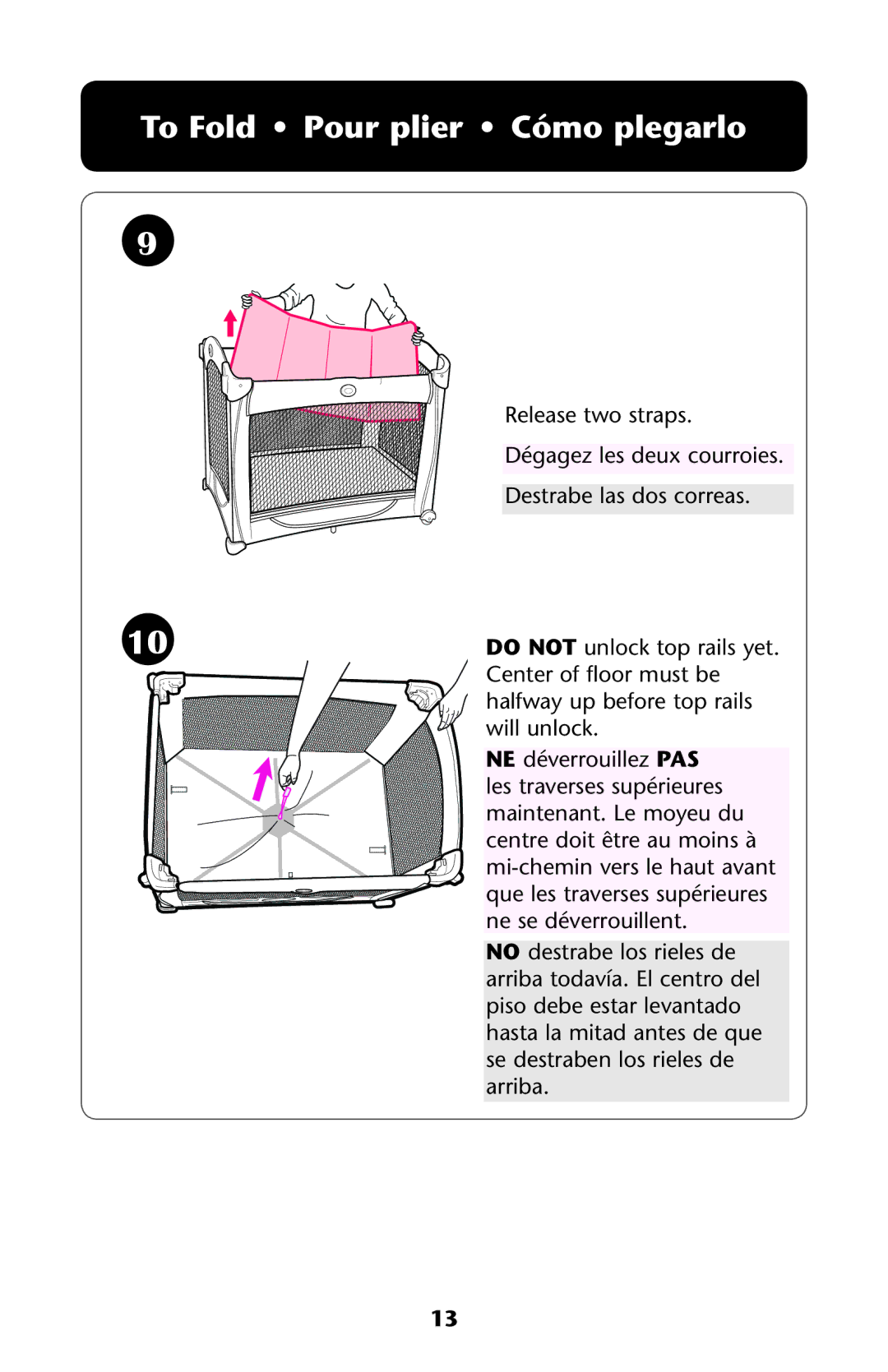 Graco 1757431, PD114224B manual 4O &OLD ss 0OUR Plieri ss #ØMO Plegarlo, Will UNLOCK 