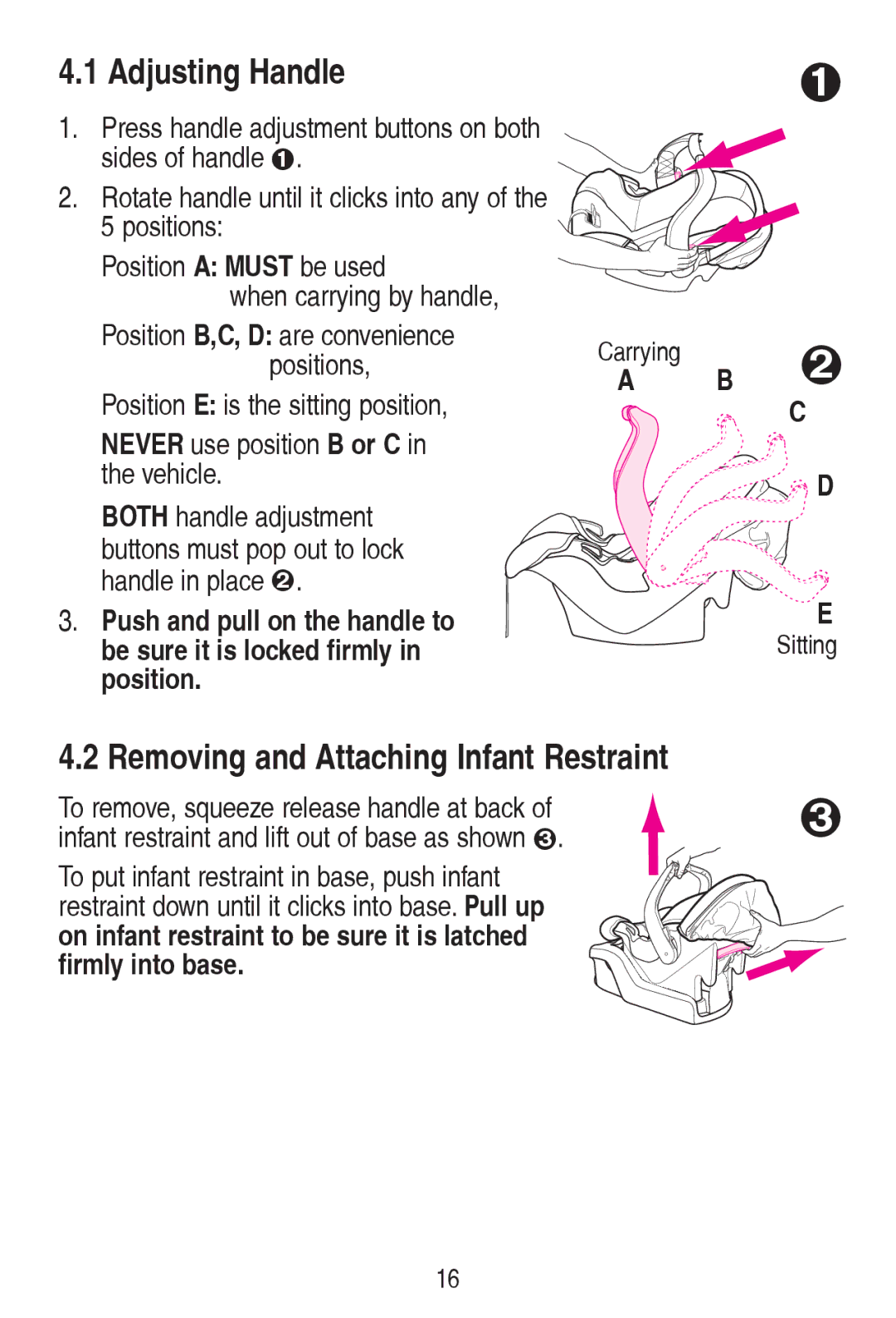 Graco PD115793C manual $Gmxvwlqj+Dqgoh, WkhYhklfoh, KdqgohLqSodfhš, Srvlwlrq, Ilupo\LqwrEdvh 