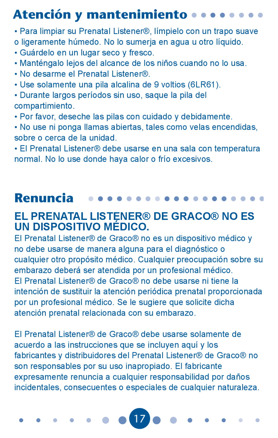 Graco 1760706, PD116361B Atención y mantenimiento, Renuncia, ‡1RGHVDUPHHO3UHQDWDO/LVWHQHUŠ, Frpsduwlplhqwr 