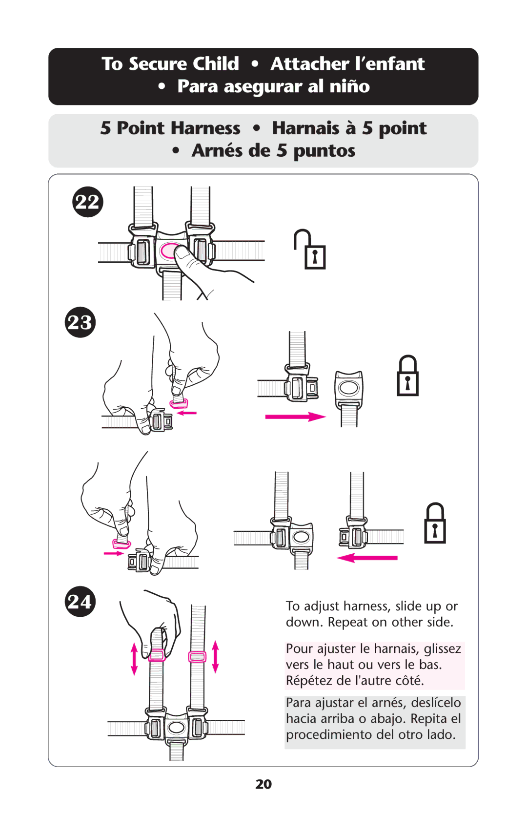 Graco PD117007A To Secure Child Attacher l’enfant Para asegurar al niño, Point Harness Harnais à 5 point Arnés de 5 puntos 