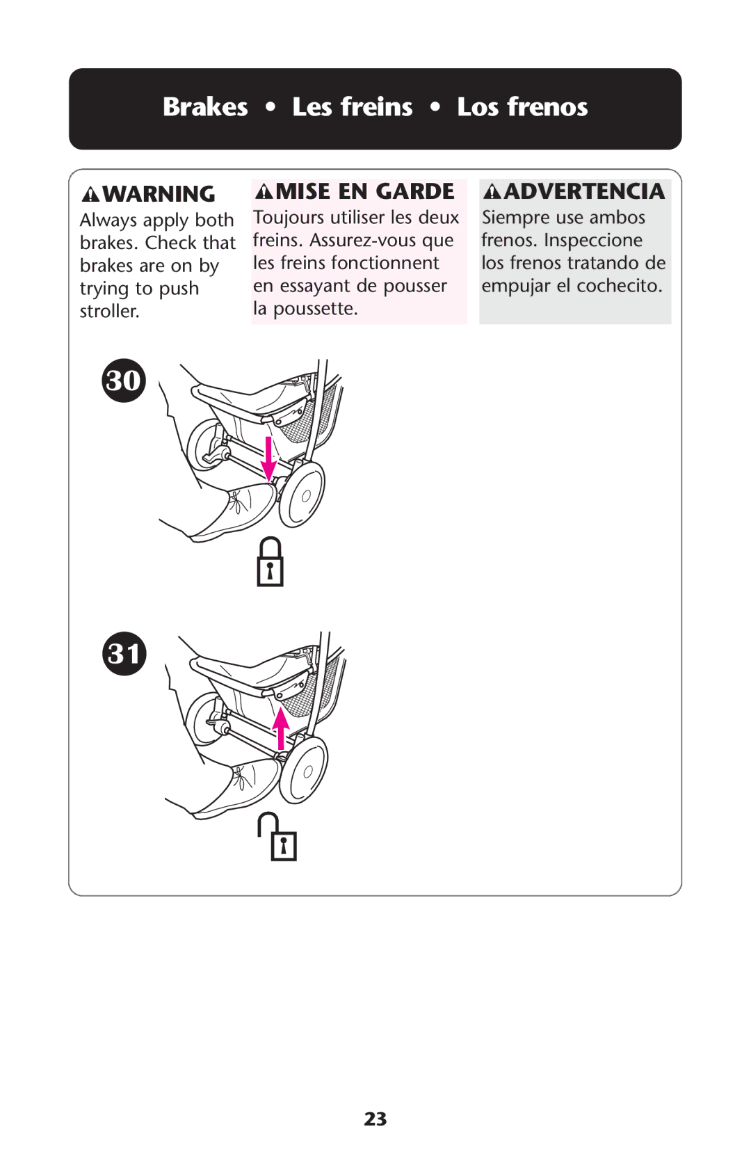 Graco 1759724, PD117007A, 1776143, 1763586 owner manual Brakes Les freins Los frenos 