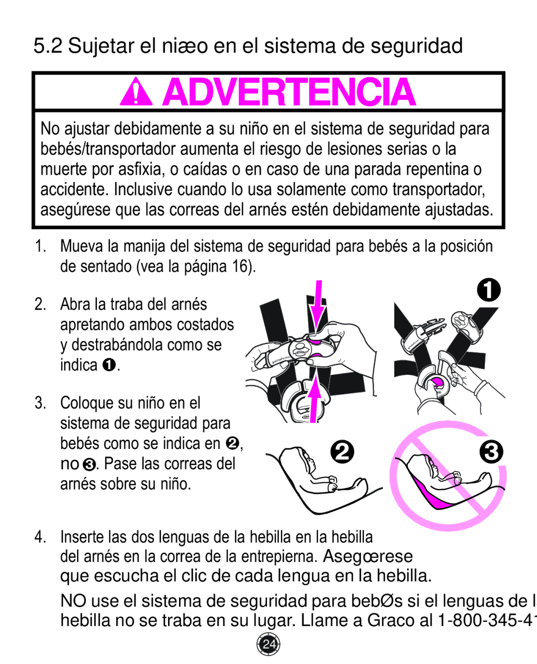 Graco 1759703, PD117254A, 1772343 manual Sujetar el niño en el sistema de seguridad 