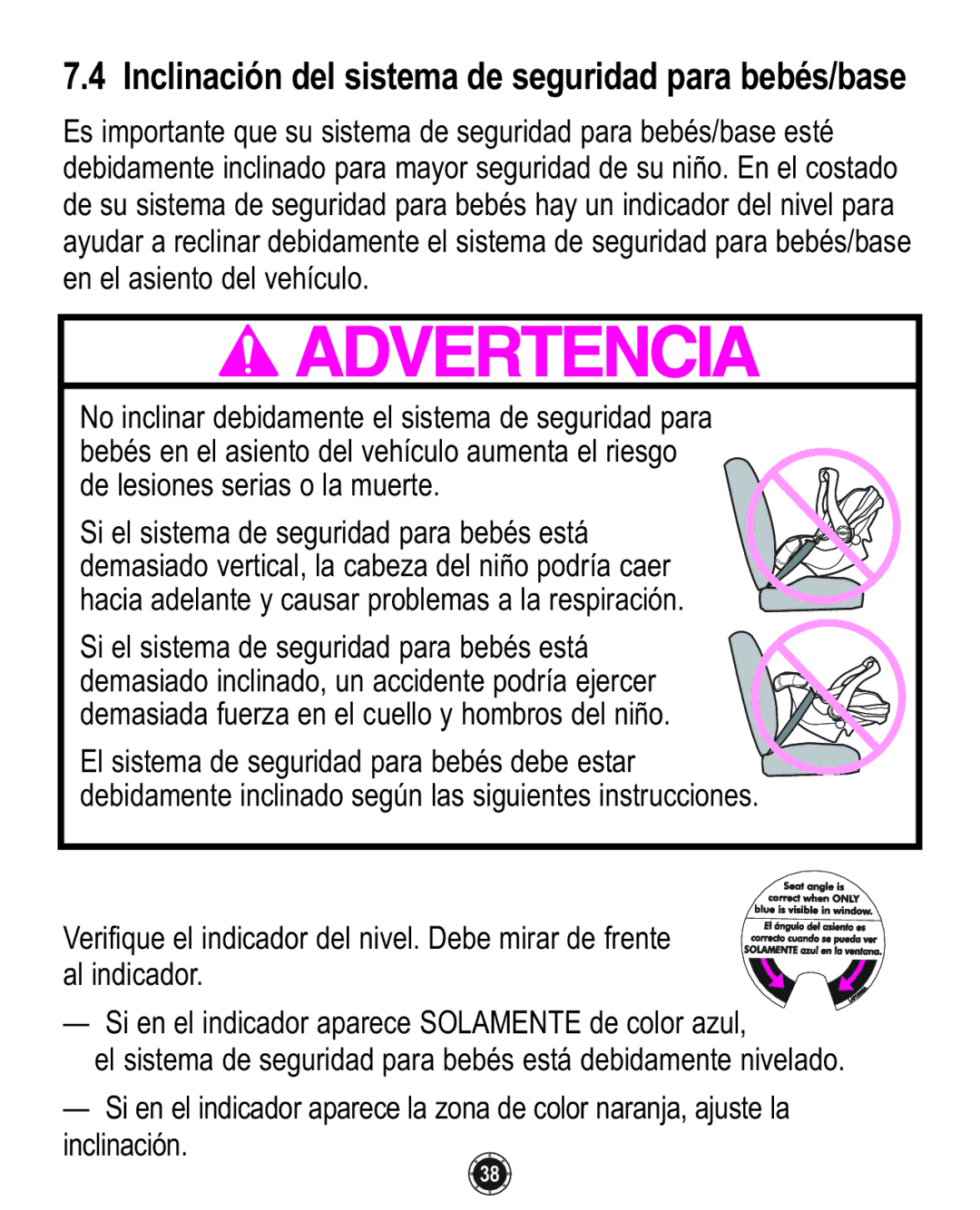 Graco 1772343, PD117254A, 1759703 manual Inclinación del sistema de seguridad para bebés/base 