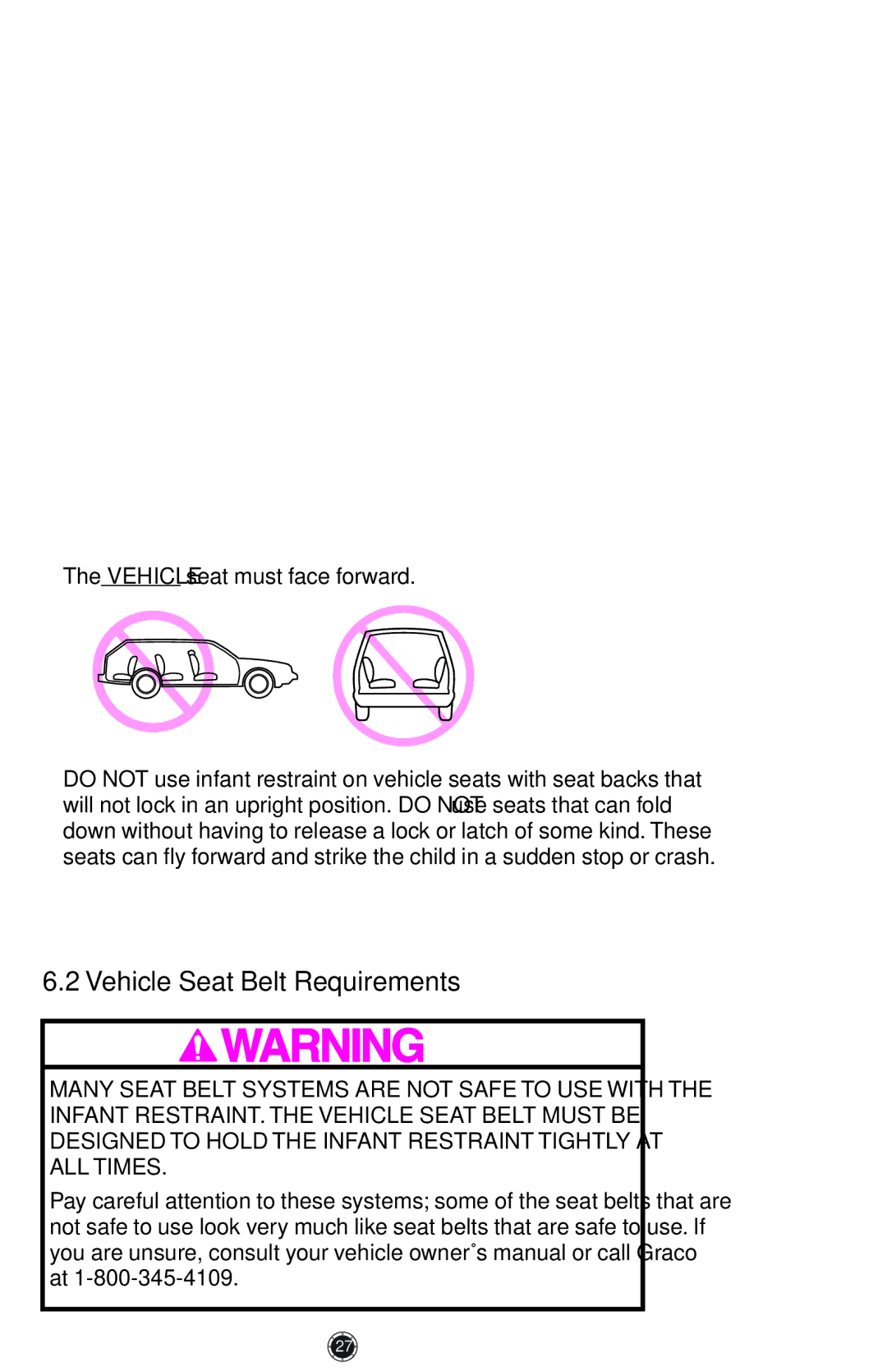 Graco PD117254A, 1772343, 1759703 manual Vehicle Seat Belt Requirements, Vehicle seat must face forward 