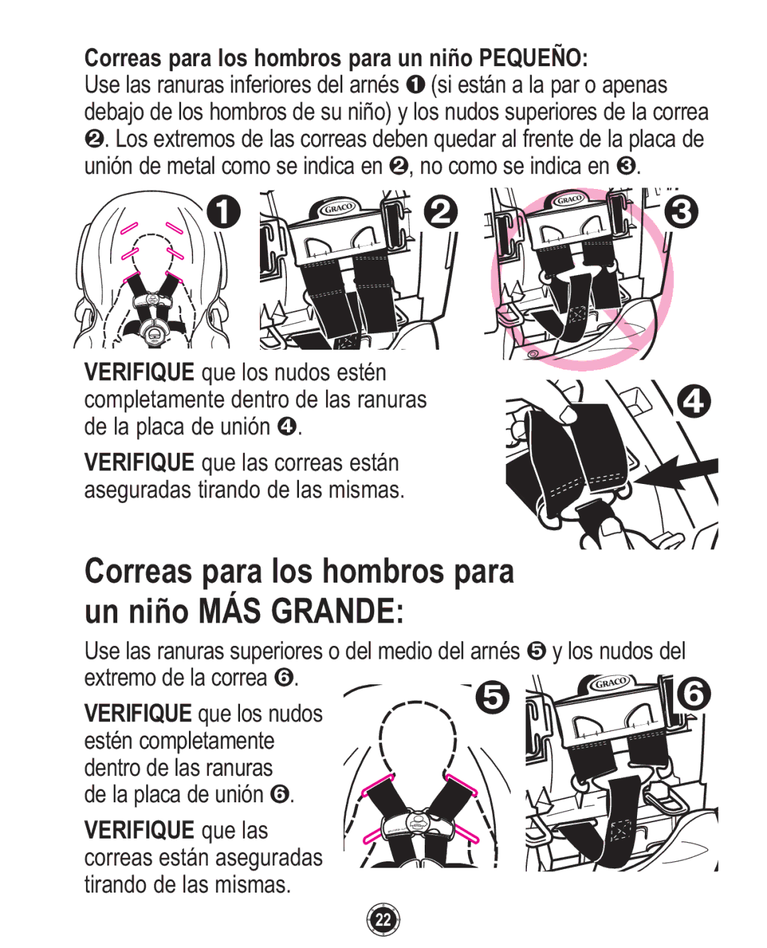 Graco PD117254B owner manual Correas para los hombros para un niño MÁS Grande 