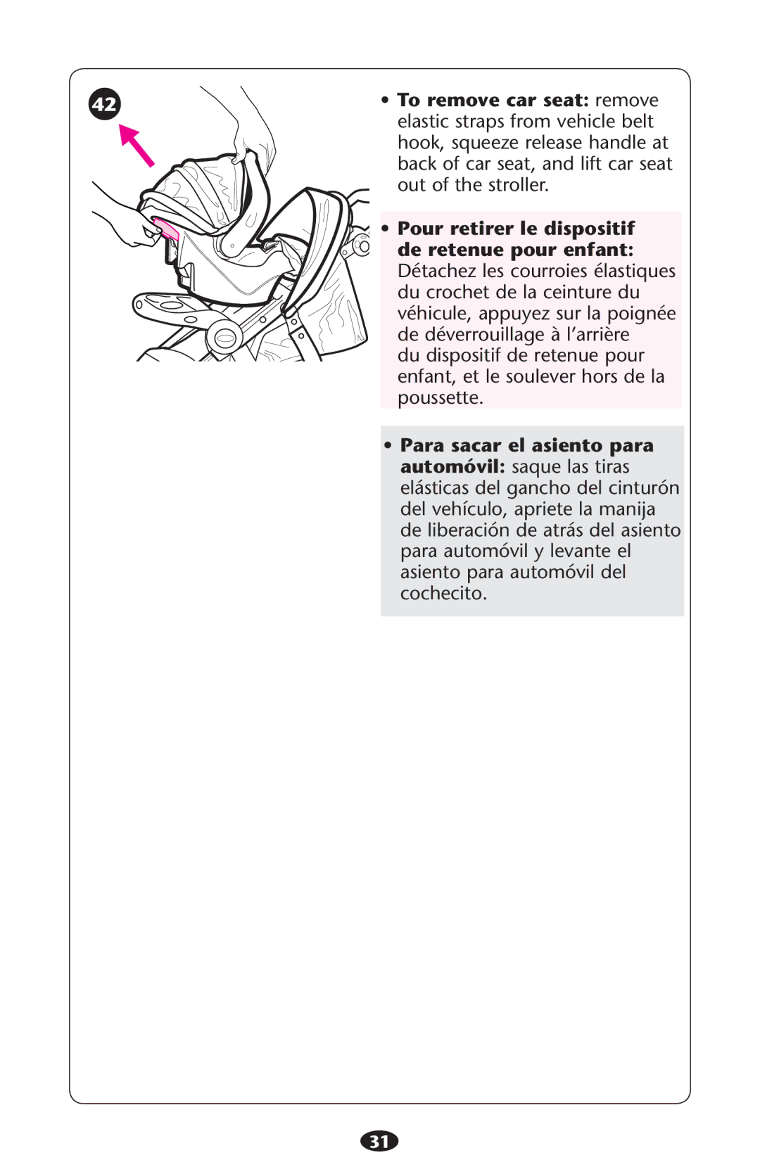 Graco PD117254B owner manual To remove car seat remove 