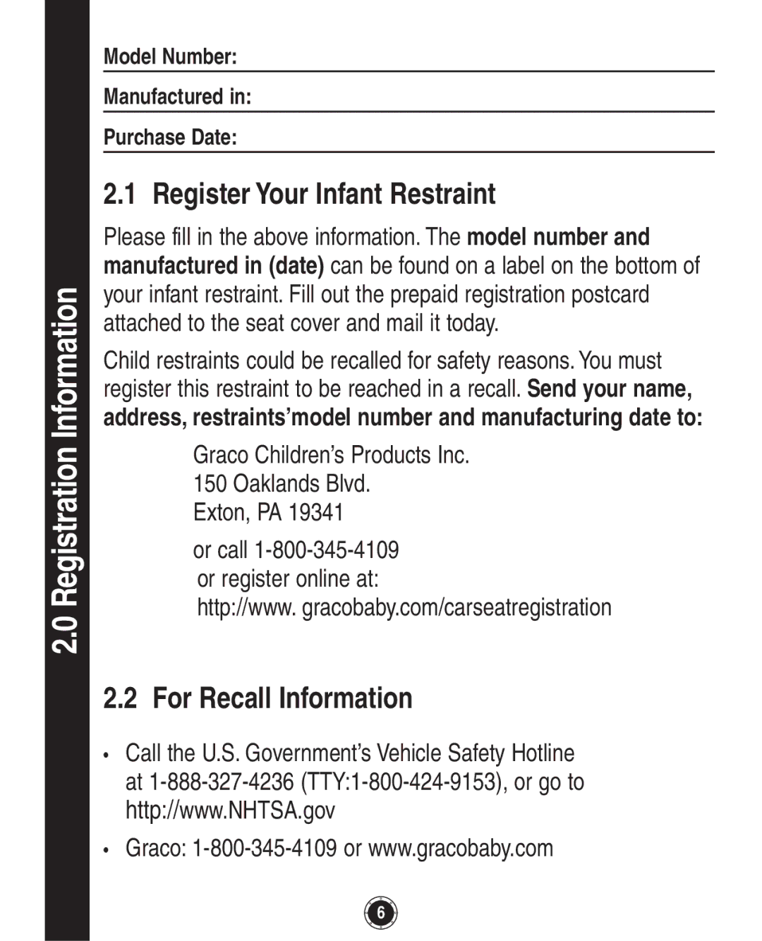 Graco PD117254B owner manual Register Your Infant Restraint, For Recall Information 