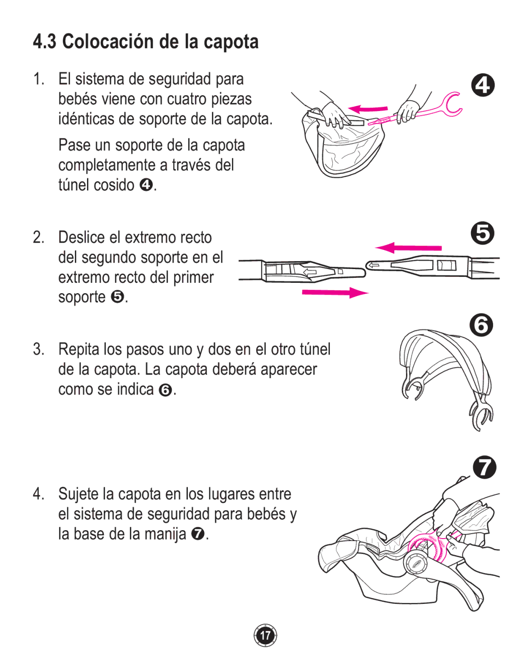 Graco PD117254B owner manual Colocación de la capota 