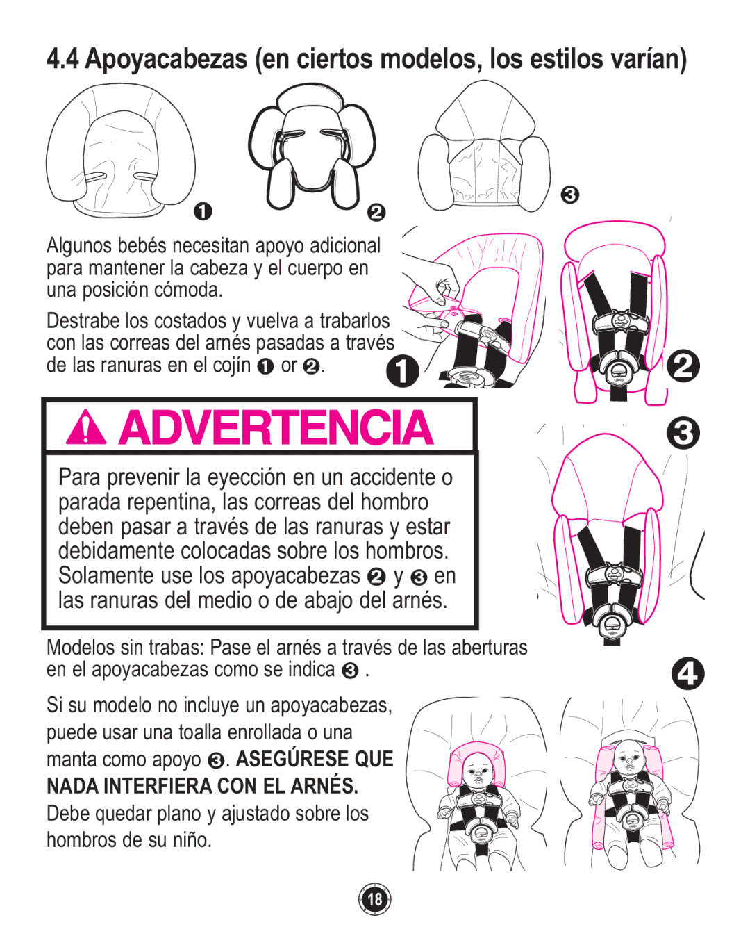 Graco PD117254B owner manual Apoyacabezas en ciertos modelos, los estilos varían, ➊ ➋ 