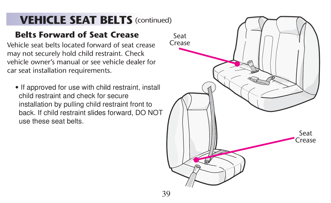 Graco 1756291, PD117812A, 65, 1773713 Belts Forward of Seat Crease, Vehicle seat belts located forward of seat crease 