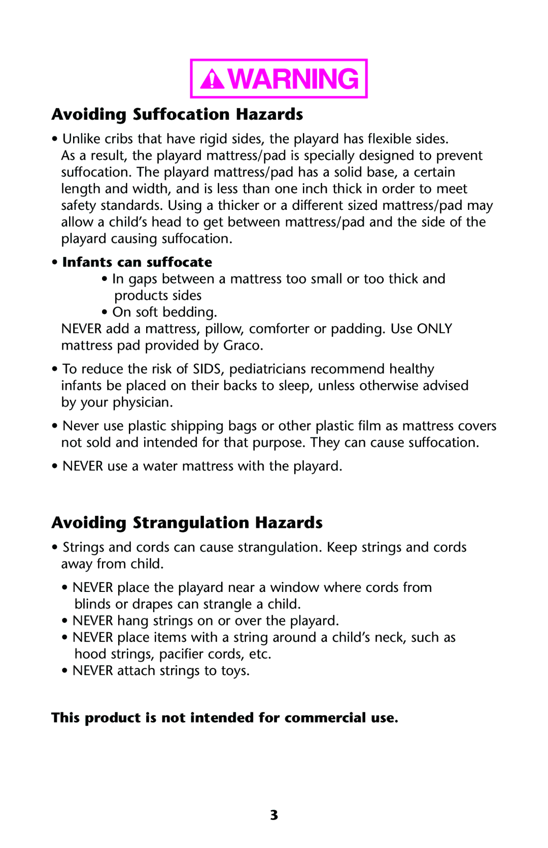 Graco PD120168B owner manual Avoiding Suffocation Hazards, Avoiding Strangulation Hazards, Infants can suffocate 