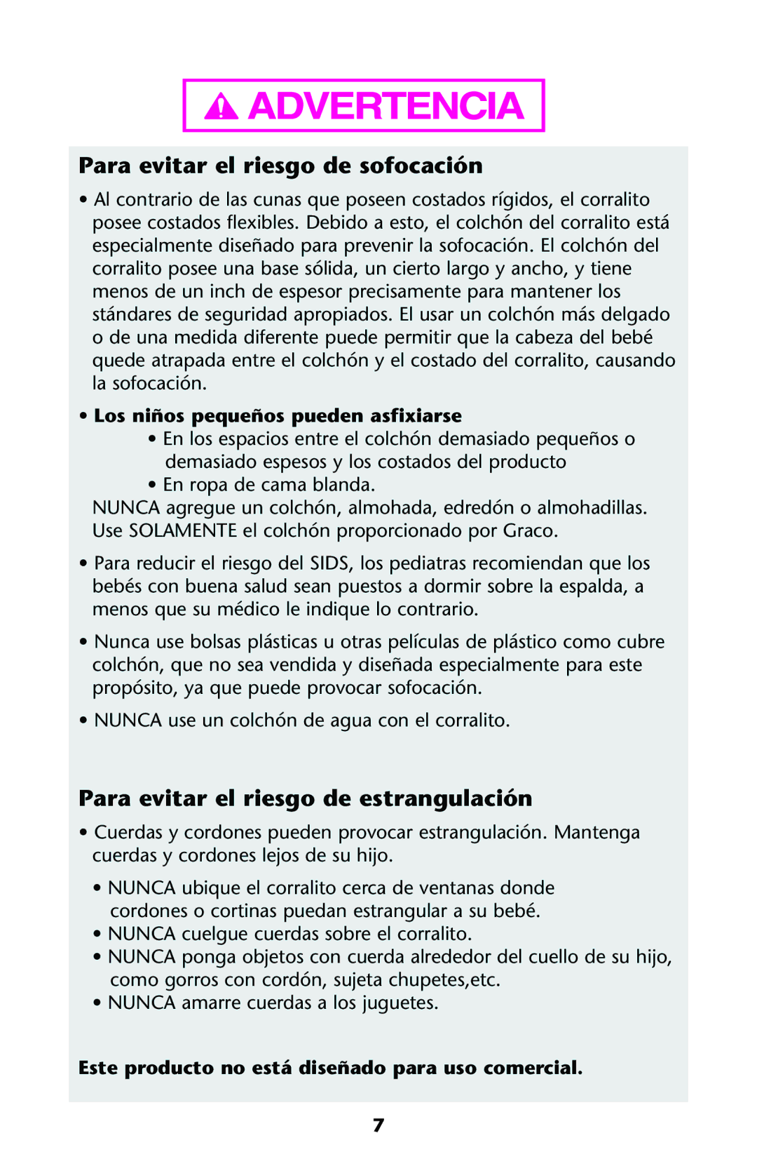 Graco PD120168B owner manual Para evitar el riesgo de sofocación, Para evitar el riesgo de estrangulación 