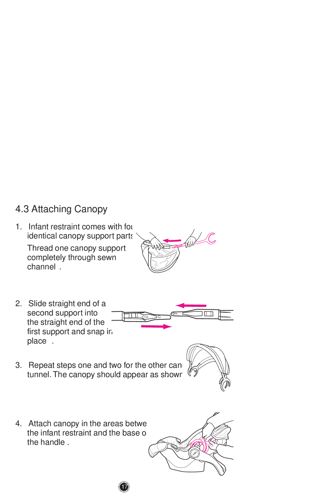 Graco 1764042, PD120916A owner manual Attaching Canopy 