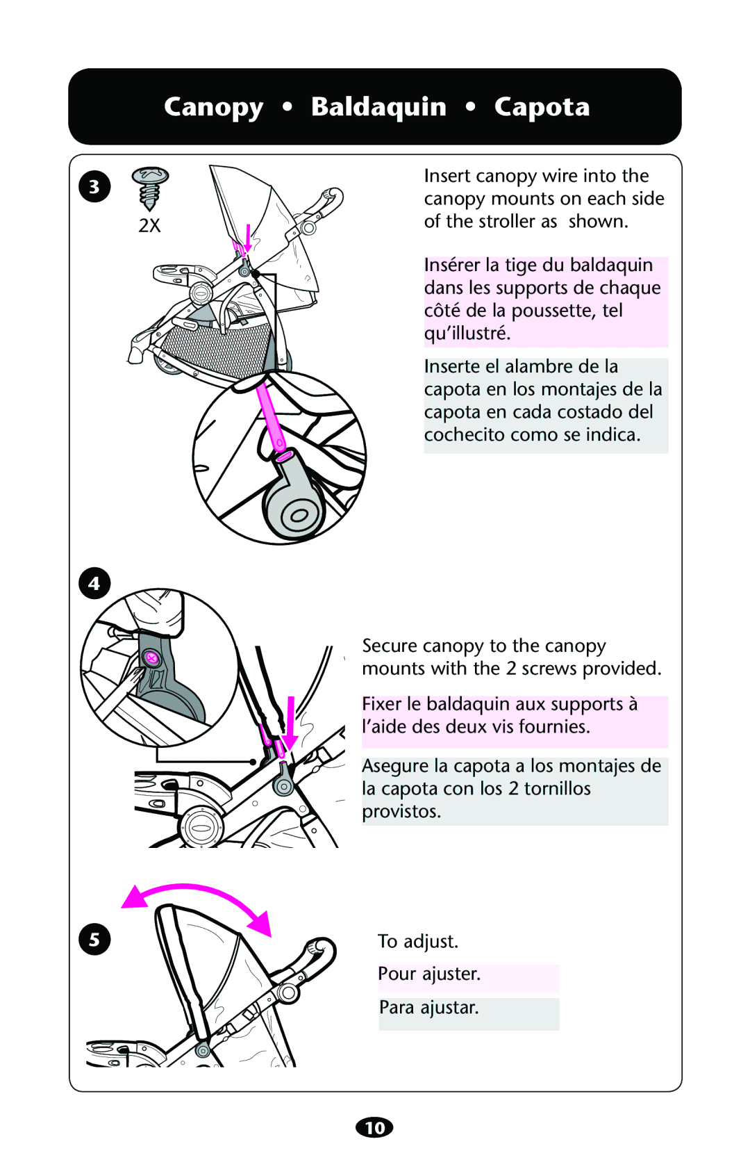 Graco PD121152B 1/11 owner manual Canopy Baldaquin Capota 