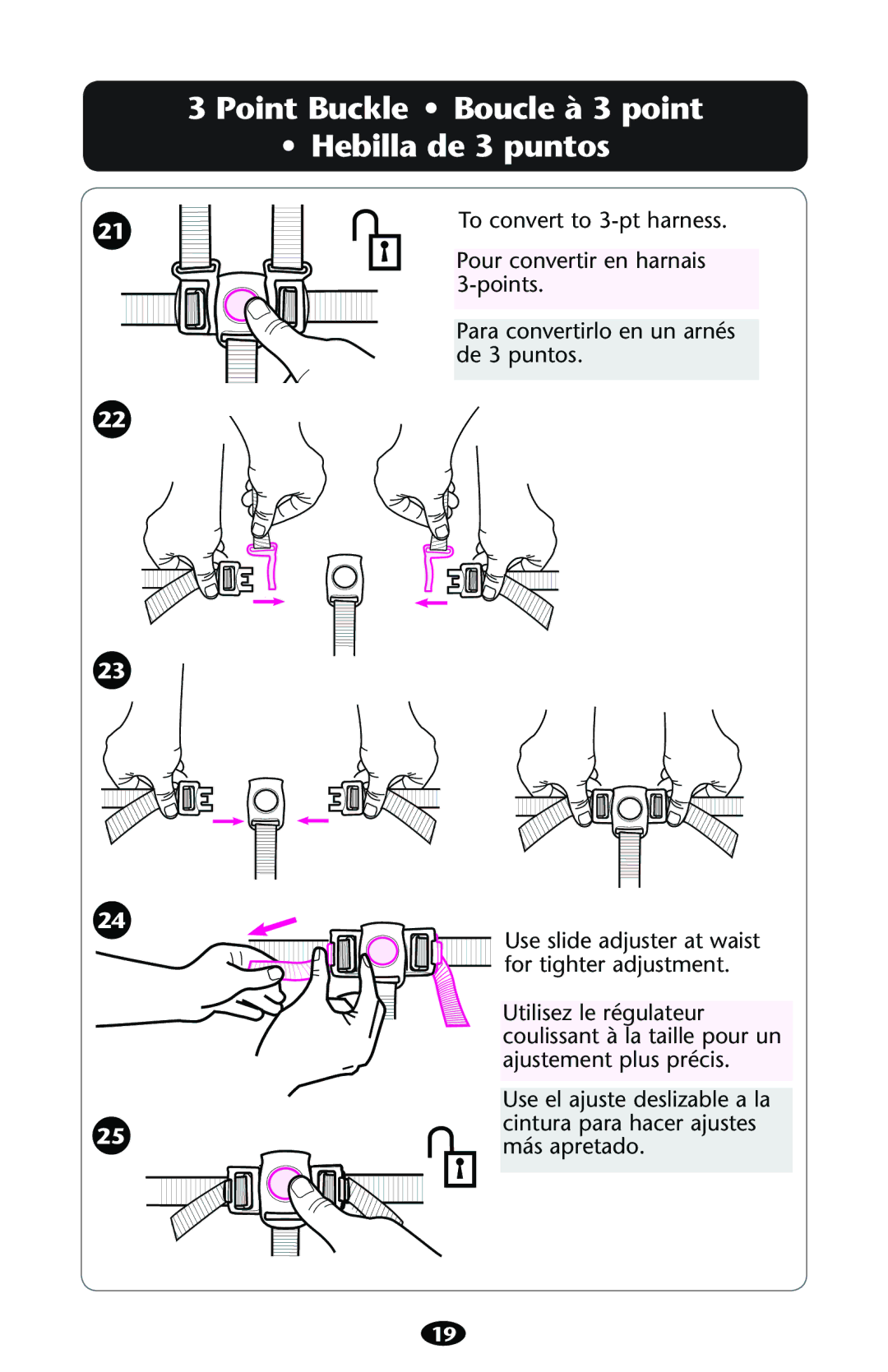 Graco PD121152B 1/11 owner manual Point Buckle Boucle à 3 point Hebilla de 3 puntos 