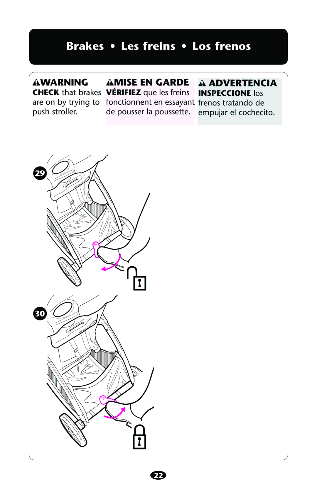 Graco PD121152B 1/11 owner manual Brakes Les freins Los frenos, Advertencia 